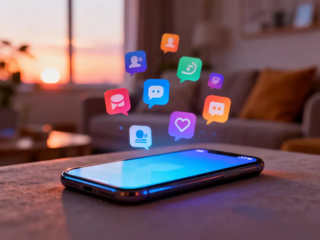 Smartfon z wyświetlonymi ikonami powiadomień z mediów społecznościowych, symbolizujący cyfrowy szum i internetowe dyskusje.