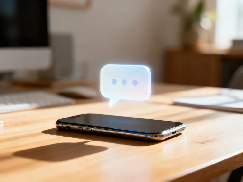 Nowoczesny smartfon z ikoną dymka czatu na ekranie, symbolizujący komunikację w mediach społecznościowych.