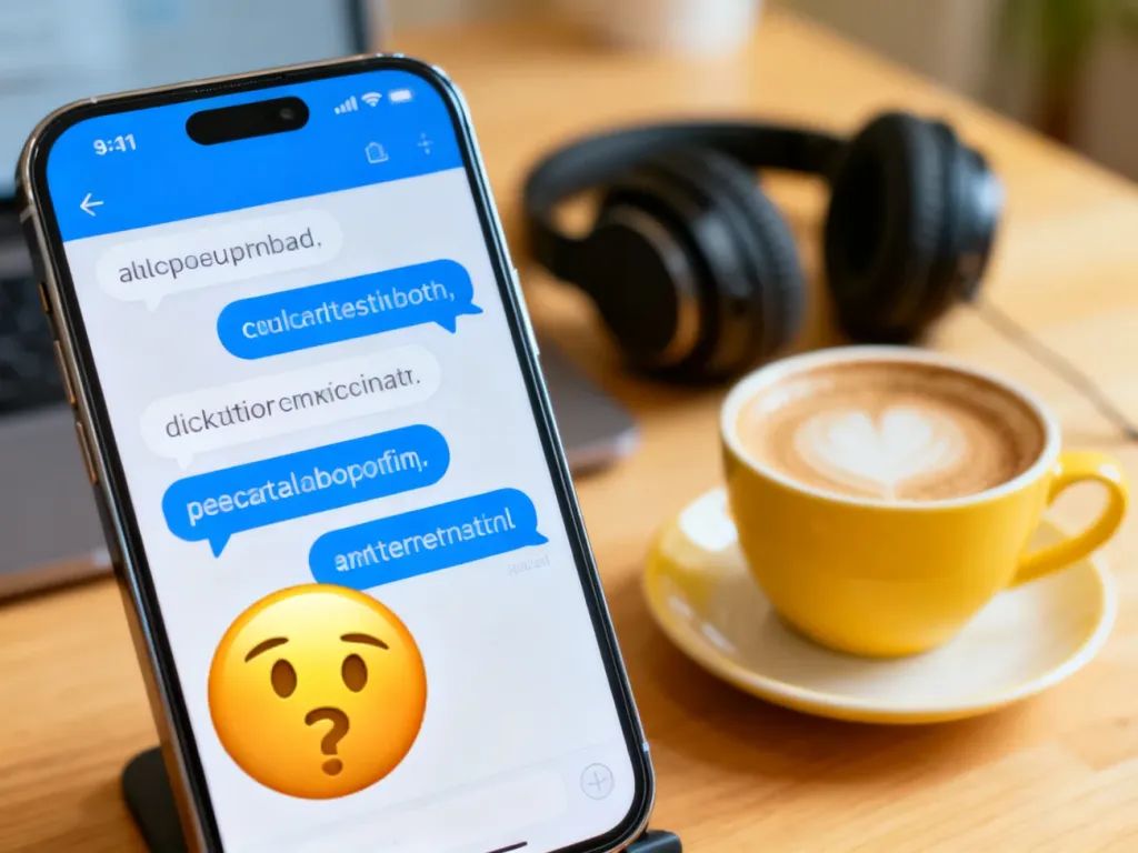 Smartfon z czatem i zdziwioną emotikoną, ilustrujący niezrozumienie skrótów internetowych w komunikacji.